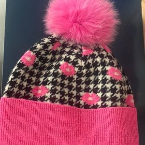 Pink and Black Pom-Pom Beanie